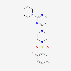 molecular formula C19H23F2N5O2S B5592308 4-{4-[(2,5-二氟苯基)磺酰]-1-哌嗪基}-2-(1-哌啶基)嘧啶 