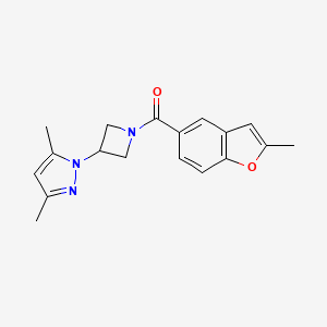 molecular formula C18H19N3O2 B5592366 3,5-dimethyl-1-{1-[(2-methyl-1-benzofuran-5-yl)carbonyl]-3-azetidinyl}-1H-pyrazole 