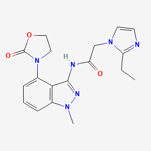 molecular formula C18H20N6O3 B5592518 2-(2-ethyl-1H-imidazol-1-yl)-N-[1-methyl-4-(2-oxo-1,3-oxazolidin-3-yl)-1H-indazol-3-yl]acetamide 
