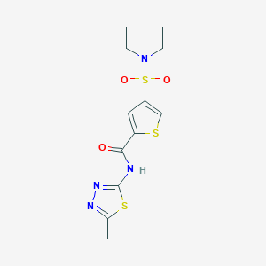molecular formula C12H16N4O3S3 B5592590 4-[(二乙氨基)磺酰基]-N-(5-甲基-1,3,4-噻二唑-2-基)-2-噻吩甲酰胺 