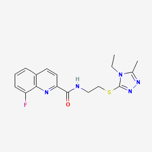 molecular formula C17H18FN5OS B5592703 N-{2-[(4-乙基-5-甲基-4H-1,2,4-三唑-3-基)硫代]乙基}-8-氟-2-喹啉甲酰胺 