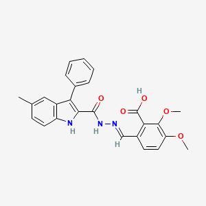 molecular formula C26H23N3O5 B5592719 2,3-dimethoxy-6-{2-[(5-methyl-3-phenyl-1H-indol-2-yl)carbonyl]carbonohydrazonoyl}benzoic acid 