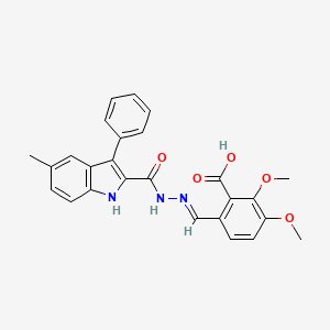 molecular formula C26H23N3O5 B5592719 2,3-二甲氧基-6-{2-[(5-甲基-3-苯基-1H-吲哚-2-基)羰基]碳酰肼基}苯甲酸 