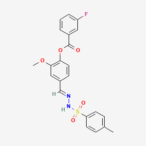 molecular formula C22H19FN2O5S B5592763 2-methoxy-4-{2-[(4-methylphenyl)sulfonyl]carbonohydrazonoyl}phenyl 3-fluorobenzoate 