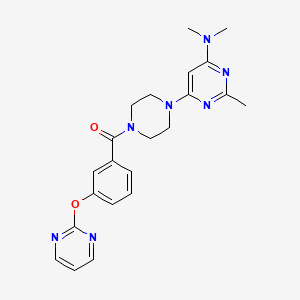 molecular formula C22H25N7O2 B5592769 N,N,2-trimethyl-6-{4-[3-(2-pyrimidinyloxy)benzoyl]-1-piperazinyl}-4-pyrimidinamine 