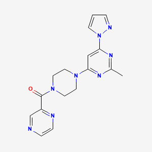 molecular formula C17H18N8O B5592860 2-methyl-4-[4-(2-pyrazinylcarbonyl)-1-piperazinyl]-6-(1H-pyrazol-1-yl)pyrimidine 