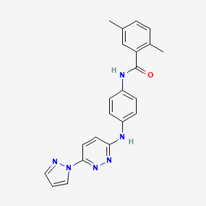 molecular formula C22H20N6O B5592904 2,5-dimethyl-N-(4-{[6-(1H-pyrazol-1-yl)-3-pyridazinyl]amino}phenyl)benzamide 