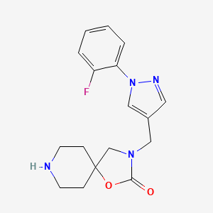 molecular formula C17H19FN4O2 B5592969 3-{[1-(2-fluorophenyl)-1H-pyrazol-4-yl]methyl}-1-oxa-3,8-diazaspiro[4.5]decan-2-one hydrochloride 