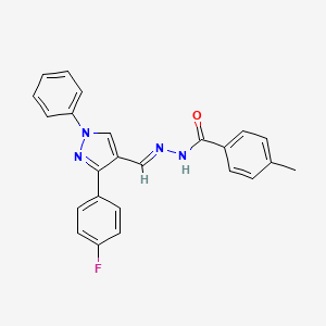 molecular formula C24H19FN4O B5592991 N'-{[3-(4-fluorophenyl)-1-phenyl-1H-pyrazol-4-yl]methylene}-4-methylbenzohydrazide 