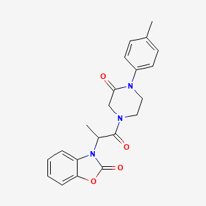 molecular formula C21H21N3O4 B5592996 3-{1-methyl-2-[4-(4-methylphenyl)-3-oxo-1-piperazinyl]-2-oxoethyl}-1,3-benzoxazol-2(3H)-one 