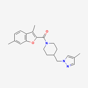 molecular formula C21H25N3O2 B5593056 1-[(3,6-dimethyl-1-benzofuran-2-yl)carbonyl]-4-[(4-methyl-1H-pyrazol-1-yl)methyl]piperidine 