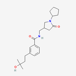 molecular formula C22H32N2O3 B5593383 N-[(1-环戊基-5-氧代-3-吡咯烷基)甲基]-3-(3-羟基-3-甲基丁基)苯甲酰胺 