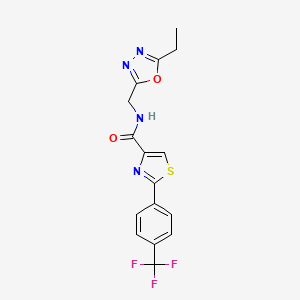 molecular formula C16H13F3N4O2S B5593411 N-[(5-ethyl-1,3,4-oxadiazol-2-yl)methyl]-2-[4-(trifluoromethyl)phenyl]-1,3-thiazole-4-carboxamide 