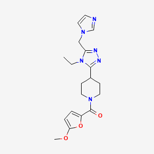 molecular formula C19H24N6O3 B5593522 4-[4-乙基-5-(1H-咪唑-1-基甲基)-4H-1,2,4-三唑-3-基]-1-(5-甲氧基-2-呋喃甲酰基)哌啶 