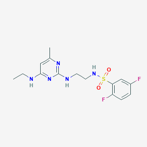 molecular formula C15H19F2N5O2S B5593526 N-(2-{[4-(ethylamino)-6-methyl-2-pyrimidinyl]amino}ethyl)-2,5-difluorobenzenesulfonamide 
