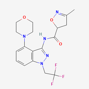 molecular formula C18H20F3N5O3 B5593710 3-methyl-N-[4-morpholin-4-yl-1-(2,2,2-trifluoroethyl)-1H-indazol-3-yl]-4,5-dihydroisoxazole-5-carboxamide 