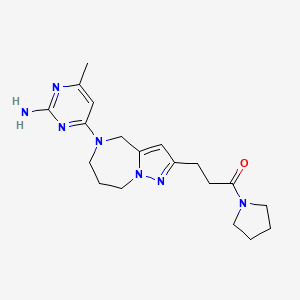 molecular formula C19H27N7O B5593820 4-methyl-6-[2-[3-oxo-3-(1-pyrrolidinyl)propyl]-7,8-dihydro-4H-pyrazolo[1,5-a][1,4]diazepin-5(6H)-yl]-2-pyrimidinamine 