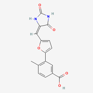 molecular formula C16H12N2O5 B5593844 3-{5-[(2,5-dioxo-4-imidazolidinylidene)methyl]-2-furyl}-4-methylbenzoic acid 