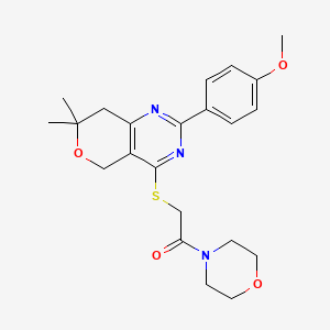 molecular formula C22H27N3O4S B5593970 2-(4-methoxyphenyl)-7,7-dimethyl-4-{[2-(4-morpholinyl)-2-oxoethyl]thio}-7,8-dihydro-5H-pyrano[4,3-d]pyrimidine 