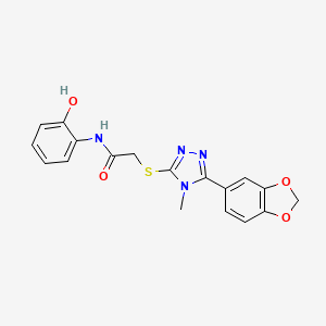 molecular formula C18H16N4O4S B5594002 2-{[5-(1,3-benzodioxol-5-yl)-4-methyl-4H-1,2,4-triazol-3-yl]thio}-N-(2-hydroxyphenyl)acetamide 