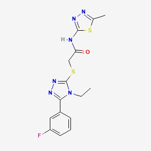 molecular formula C15H15FN6OS2 B5594013 2-{[4-ethyl-5-(3-fluorophenyl)-4H-1,2,4-triazol-3-yl]thio}-N-(5-methyl-1,3,4-thiadiazol-2-yl)acetamide 