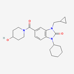 molecular formula C23H31N3O3 B5594057 1-cyclohexyl-3-(cyclopropylmethyl)-5-[(4-hydroxypiperidin-1-yl)carbonyl]-1,3-dihydro-2H-benzimidazol-2-one 