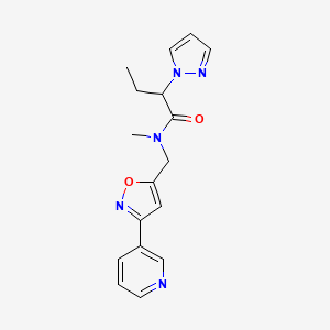 molecular formula C17H19N5O2 B5594306 N-methyl-2-(1H-pyrazol-1-yl)-N-{[3-(3-pyridinyl)-5-isoxazolyl]methyl}butanamide 