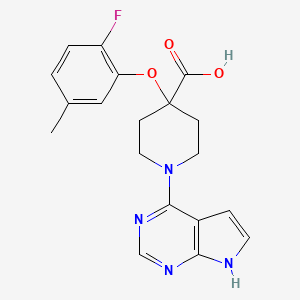molecular formula C19H19FN4O3 B5594370 4-(2-fluoro-5-methylphenoxy)-1-(7H-pyrrolo[2,3-d]pyrimidin-4-yl)piperidine-4-carboxylic acid 