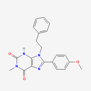 molecular formula C21H20N4O3 B5594530 8-(4-methoxyphenyl)-1-methyl-9-(2-phenylethyl)-3,9-dihydro-1H-purine-2,6-dione 