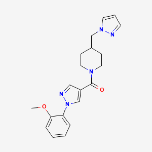 molecular formula C20H23N5O2 B5594585 1-{[1-(2-methoxyphenyl)-1H-pyrazol-4-yl]carbonyl}-4-(1H-pyrazol-1-ylmethyl)piperidine 