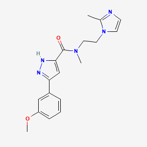 molecular formula C18H21N5O2 B5594729 3-(3-methoxyphenyl)-N-methyl-N-[2-(2-methyl-1H-imidazol-1-yl)ethyl]-1H-pyrazole-5-carboxamide 