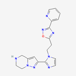 molecular formula C18H18N8O B5594779 2-(1-{2-[3-(2-pyridinyl)-1,2,4-oxadiazol-5-yl]ethyl}-1H-imidazol-2-yl)-4,5,6,7-tetrahydropyrazolo[1,5-a]pyrazine dihydrochloride 