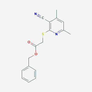 molecular formula C17H16N2O2S B5594925 苯甲酰[(3-氰基-4,6-二甲基-2-吡啶基)硫代]乙酸酯 