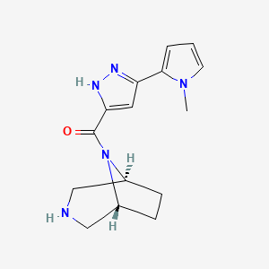 molecular formula C15H19N5O B5595050 (1R*,5S*)-8-{[3-(1-methyl-1H-pyrrol-2-yl)-1H-pyrazol-5-yl]carbonyl}-3,8-diazabicyclo[3.2.1]octane 