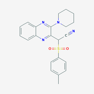 molecular formula C22H22N4O2S B5595066 [(4-methylphenyl)sulfonyl][3-(1-piperidinyl)-2-quinoxalinyl]acetonitrile 