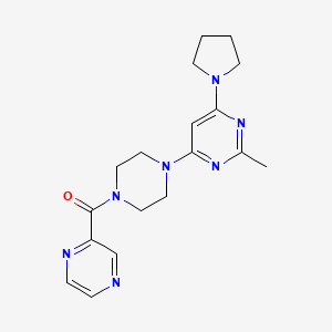 molecular formula C18H23N7O B5595179 2-methyl-4-[4-(2-pyrazinylcarbonyl)-1-piperazinyl]-6-(1-pyrrolidinyl)pyrimidine 