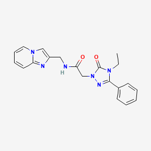 molecular formula C20H20N6O2 B5595240 2-(4-ethyl-5-oxo-3-phenyl-4,5-dihydro-1H-1,2,4-triazol-1-yl)-N-(imidazo[1,2-a]pyridin-2-ylmethyl)acetamide 