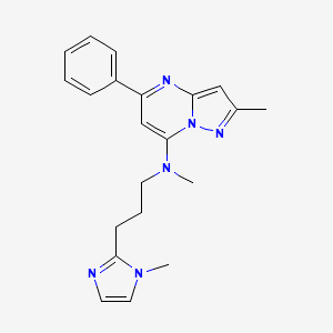 molecular formula C21H24N6 B5595309 N,2-dimethyl-N-[3-(1-methyl-1H-imidazol-2-yl)propyl]-5-phenylpyrazolo[1,5-a]pyrimidin-7-amine 
