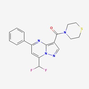 molecular formula C18H16F2N4OS B5595335 7-(difluoromethyl)-5-phenyl-3-(4-thiomorpholinylcarbonyl)pyrazolo[1,5-a]pyrimidine 