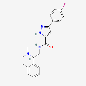 molecular formula C21H23FN4O B5595340 N-[2-(二甲氨基)-2-(2-甲基苯基)乙基]-3-(4-氟苯基)-1H-吡唑-5-甲酰胺 