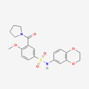 molecular formula C20H22N2O6S B5595402 N-(2,3-dihydro-1,4-benzodioxin-6-yl)-4-methoxy-3-(1-pyrrolidinylcarbonyl)benzenesulfonamide 