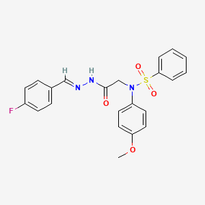 molecular formula C22H20FN3O4S B5595502 N-{2-[2-(4-fluorobenzylidene)hydrazino]-2-oxoethyl}-N-(4-methoxyphenyl)benzenesulfonamide 