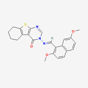 molecular formula C23H21N3O3S B5595529 3-{[(2,7-dimethoxy-1-naphthyl)methylene]amino}-5,6,7,8-tetrahydro[1]benzothieno[2,3-d]pyrimidin-4(3H)-one 