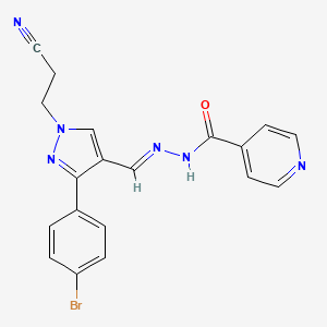 molecular formula C19H15BrN6O B5595614 N'-{[3-(4-bromophenyl)-1-(2-cyanoethyl)-1H-pyrazol-4-yl]methylene}isonicotinohydrazide 