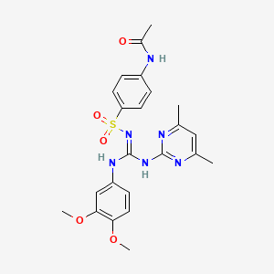 molecular formula C23H26N6O5S B5595629 N-{4-[({[(3,4-dimethoxyphenyl)amino][(4,6-dimethyl-2-pyrimidinyl)amino]methylene}amino)sulfonyl]phenyl}acetamide 