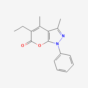 molecular formula C16H16N2O2 B5595653 5-ETHYL-3,4-DIMETHYL-1-PHENYL-1H,6H-PYRANO[2,3-C]PYRAZOL-6-ONE 