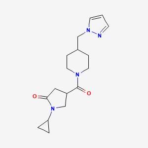 molecular formula C17H24N4O2 B5595665 1-cyclopropyl-4-{[4-(1H-pyrazol-1-ylmethyl)-1-piperidinyl]carbonyl}-2-pyrrolidinone 