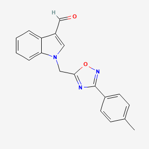 molecular formula C19H15N3O2 B5595770 1-{[3-(4-methylphenyl)-1,2,4-oxadiazol-5-yl]methyl}-1H-indole-3-carbaldehyde 