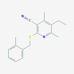 molecular formula C18H20N2S B5595877 5-ethyl-4,6-dimethyl-2-[(2-methylbenzyl)thio]nicotinonitrile 