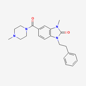 molecular formula C22H26N4O2 B5596006 3-methyl-5-[(4-methylpiperazin-1-yl)carbonyl]-1-(2-phenylethyl)-1,3-dihydro-2H-benzimidazol-2-one 